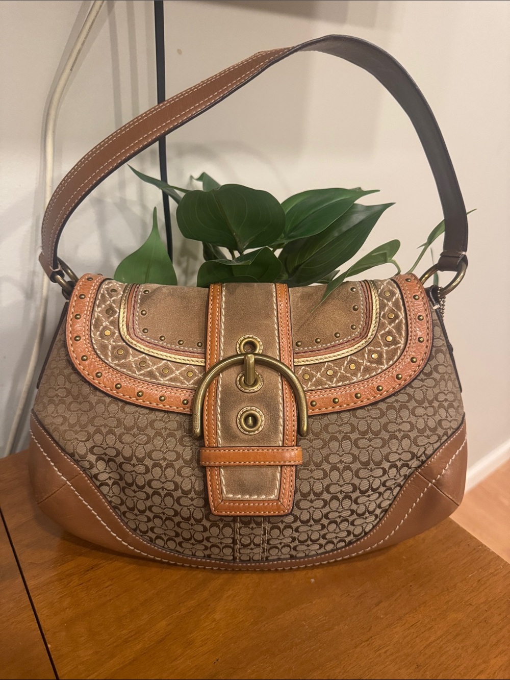 Coach Vintage Y2K Signature C Patchwork & Suede Shoulder Bag